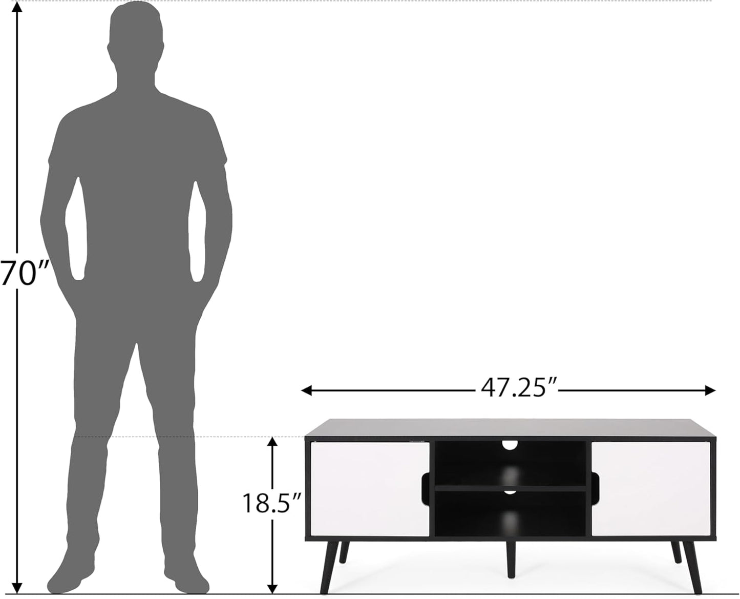 Lena TV Stand with 2 Doors and 2 Shelves, Black, White