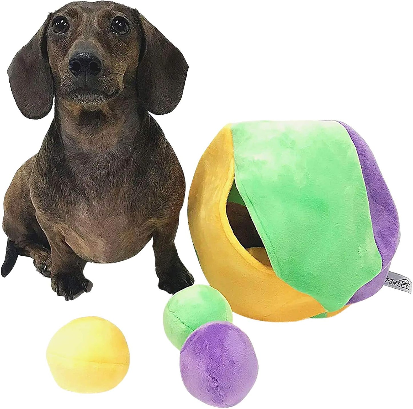 Hide a Ball Puzzle Dog Toy with 10 Plush Squeaker Balls (Small)