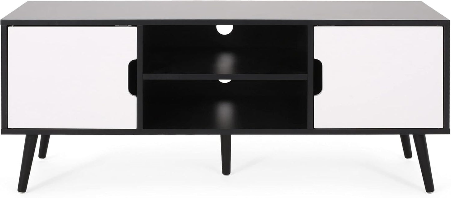 Lena TV Stand with 2 Doors and 2 Shelves, Black, White