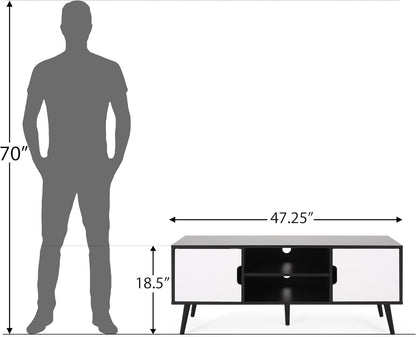 Lena TV Stand with 2 Doors and 2 Shelves, Black, White