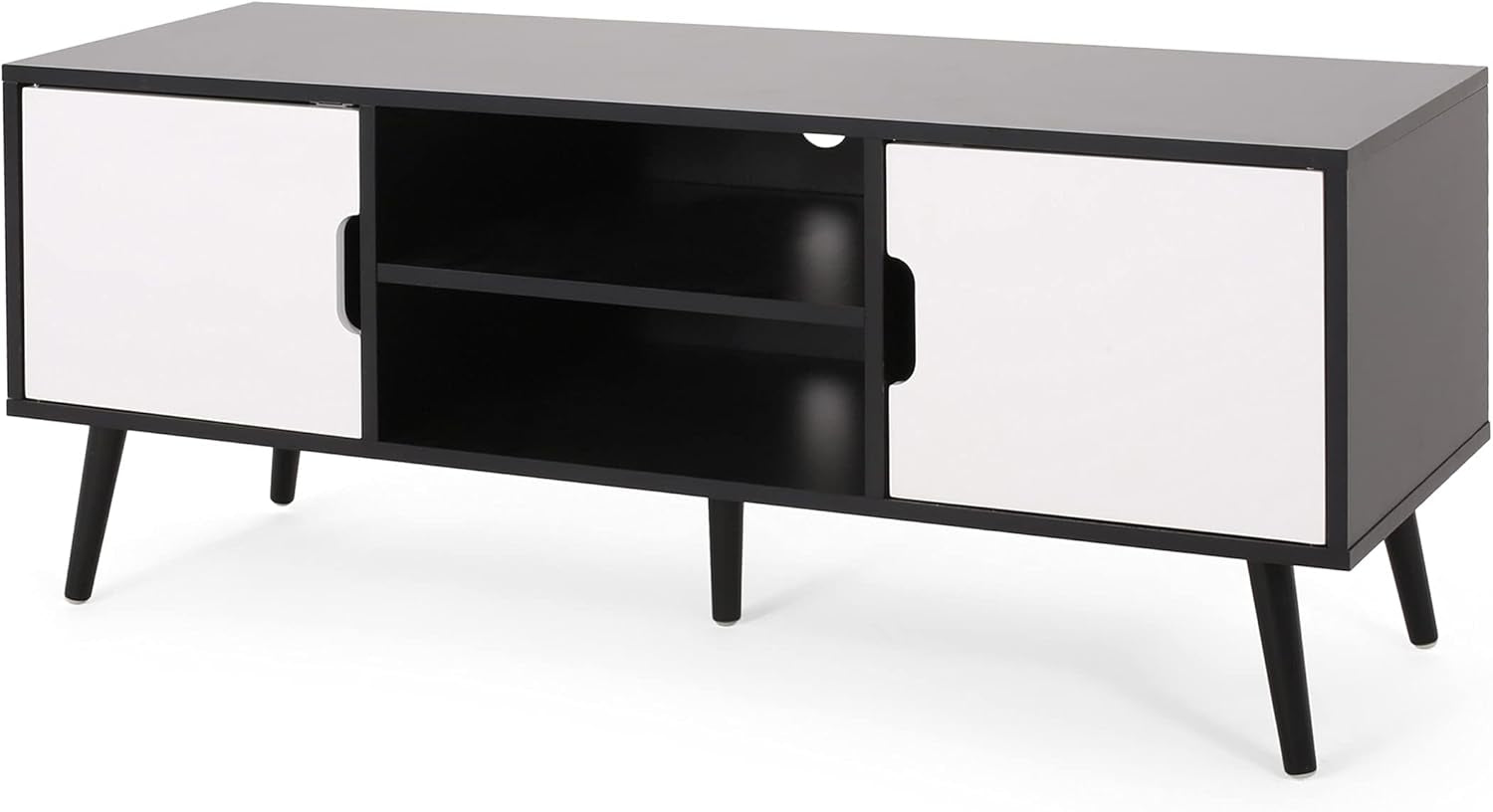 Lena TV Stand with 2 Doors and 2 Shelves, Black, White