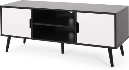Lena TV Stand with 2 Doors and 2 Shelves, Black, White