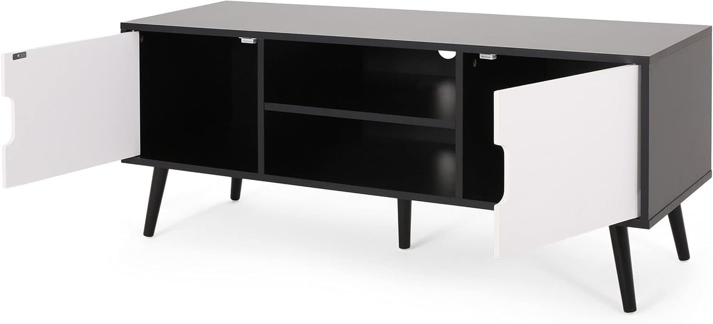 Lena TV Stand with 2 Doors and 2 Shelves, Black, White