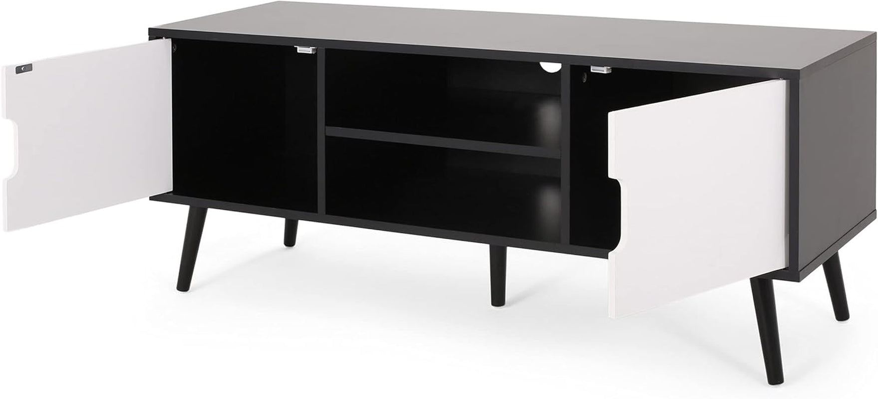 Lena TV Stand with 2 Doors and 2 Shelves, Black, White