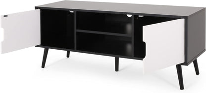 Lena TV Stand with 2 Doors and 2 Shelves, Black, White