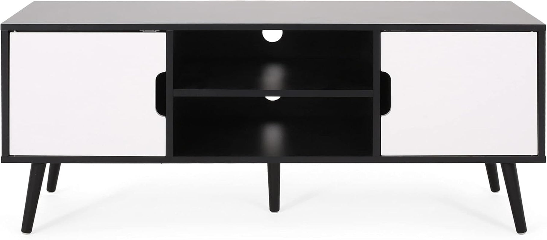 Lena TV Stand with 2 Doors and 2 Shelves, Black, White