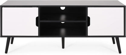 Lena TV Stand with 2 Doors and 2 Shelves, Black, White