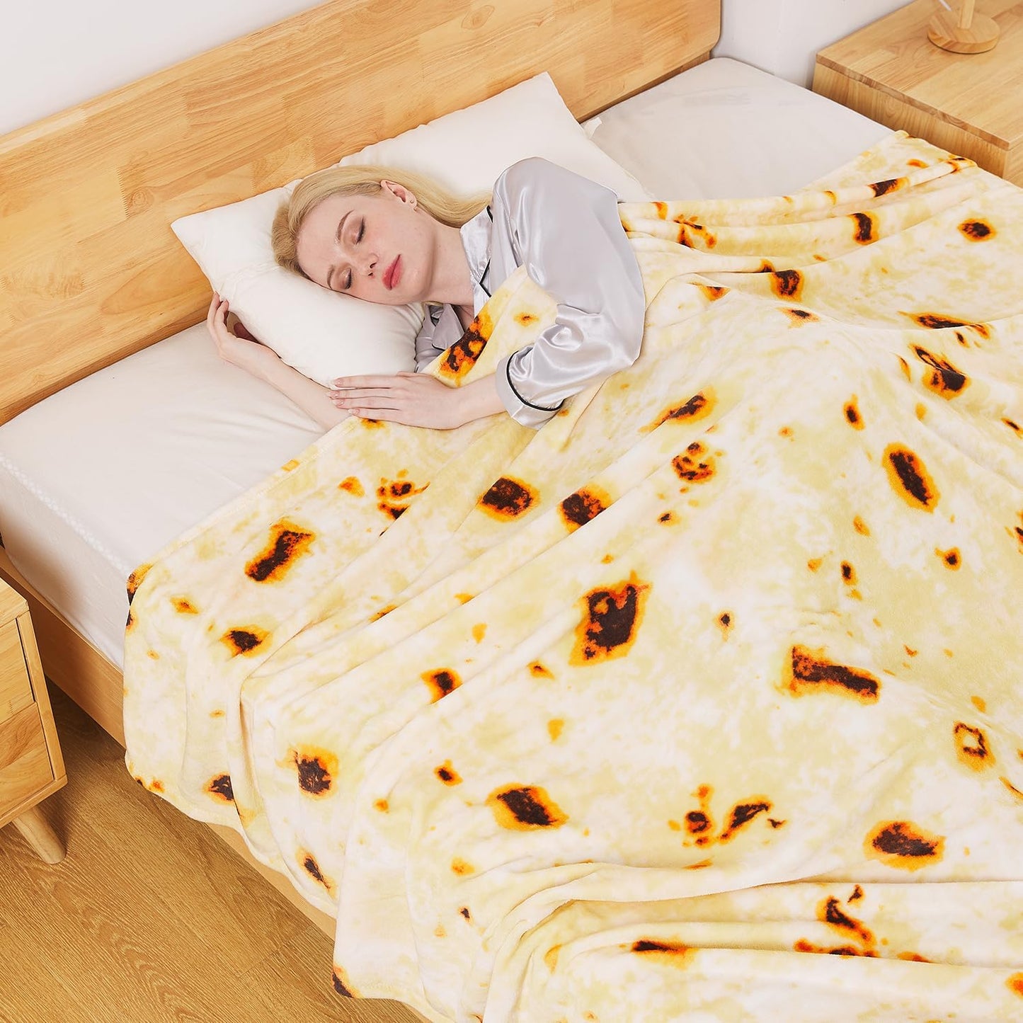 Burritos Tortilla Fleece 66"*90" Bed Blanket with Eye Mask & Headband for All Seasons,Throw Thicken Warm Fuzzy Microplush Lightweight Thermal Fleece Taco Blankets for Bed and Sofa-Twin Size