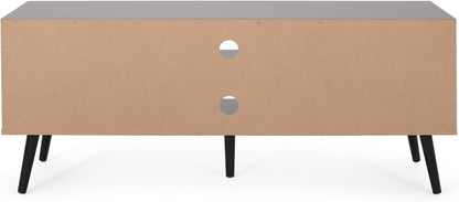 Lena TV Stand with 2 Doors and 2 Shelves, Black, White