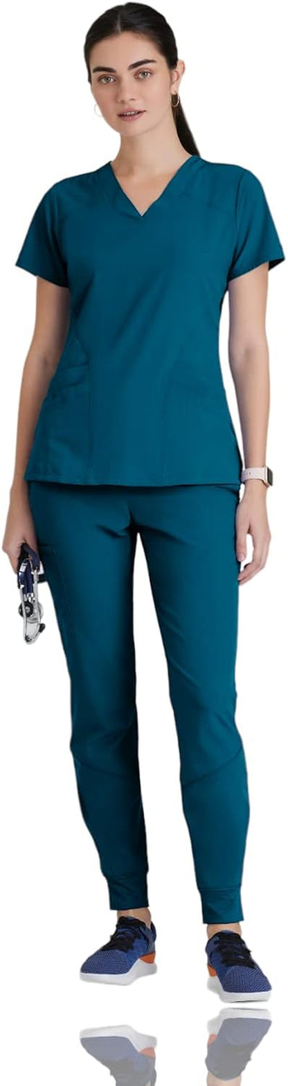 ONE Women'S Pulse Scrub Top, Sporty V-Neck Medical Top W/ 4-Way Stretch & 5 Pockets