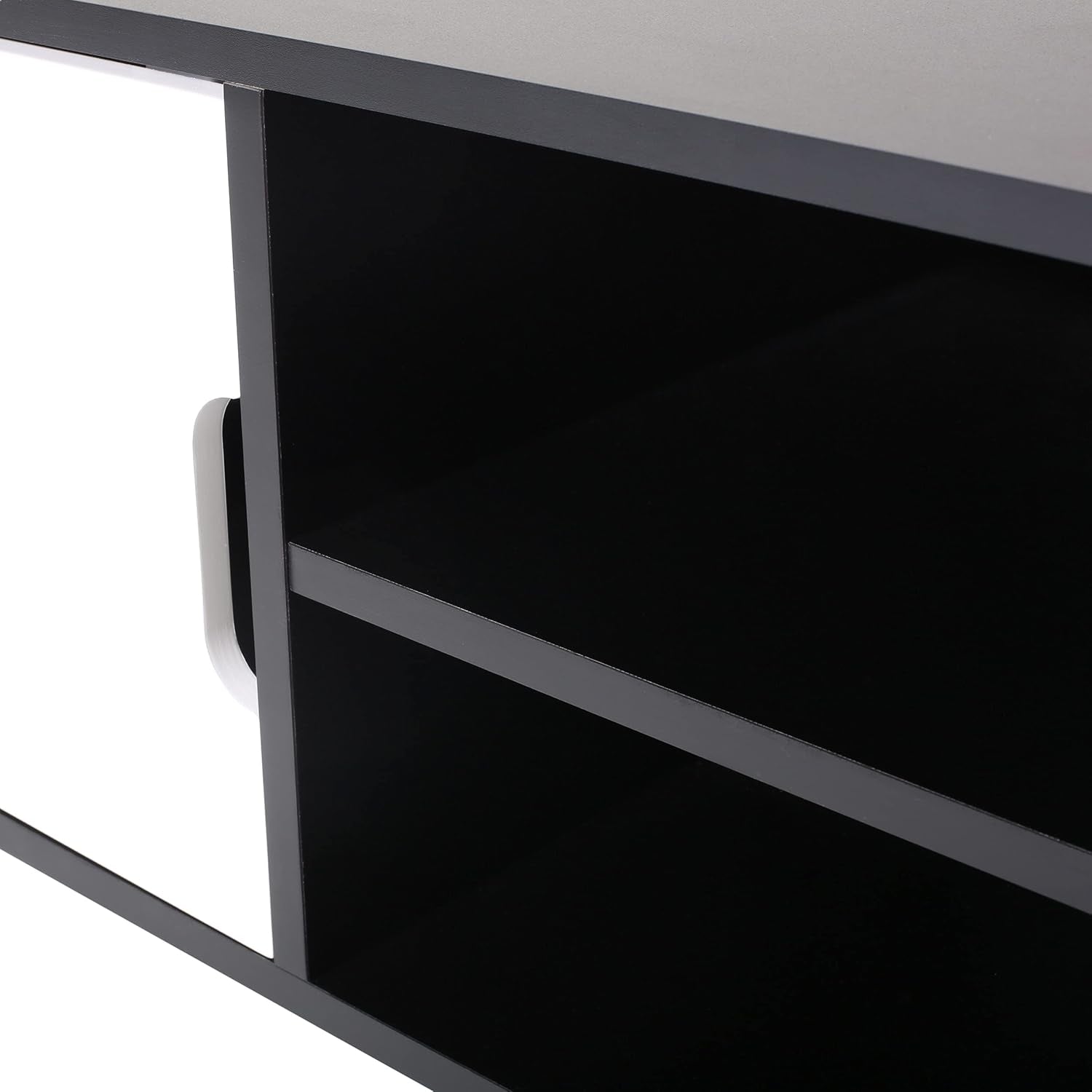 Lena TV Stand with 2 Doors and 2 Shelves, Black, White