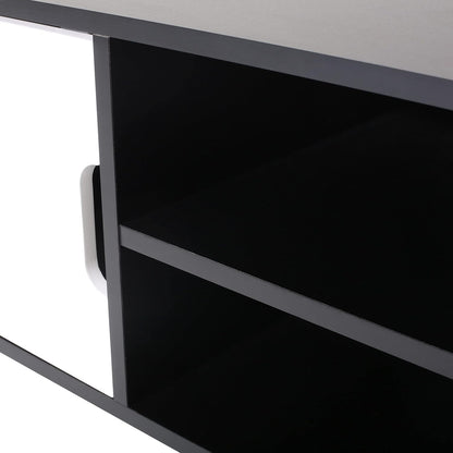 Lena TV Stand with 2 Doors and 2 Shelves, Black, White