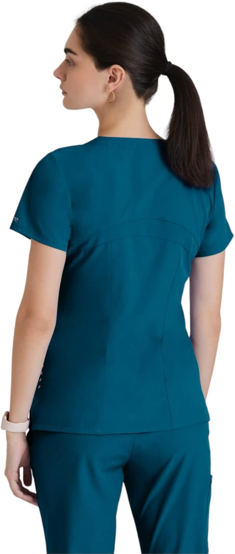 ONE Women'S Pulse Scrub Top, Sporty V-Neck Medical Top W/ 4-Way Stretch & 5 Pockets