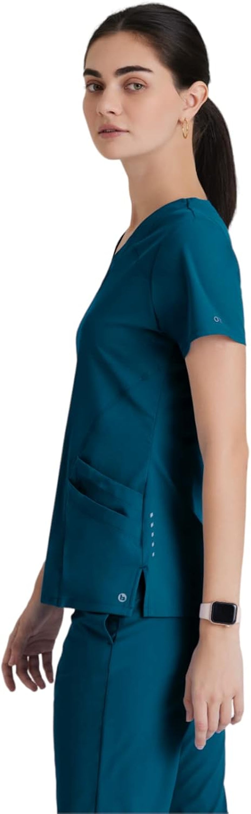 ONE Women'S Pulse Scrub Top, Sporty V-Neck Medical Top W/ 4-Way Stretch & 5 Pockets