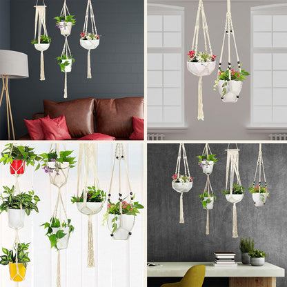 5 Packs Macrame Plant Hangers with 5 Hooks, Different Tiers Handmade Cotton Rope Hanging Planters Set Flower Pots Holder Stand for Indoor Outdoor Boho Home Decor