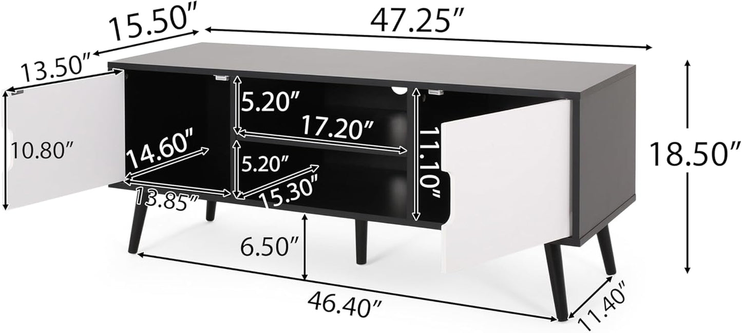Lena TV Stand with 2 Doors and 2 Shelves, Black, White