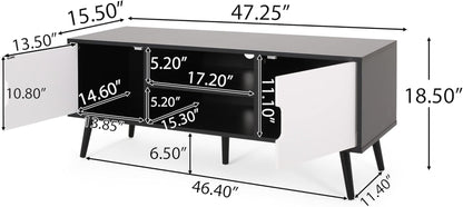 Lena TV Stand with 2 Doors and 2 Shelves, Black, White