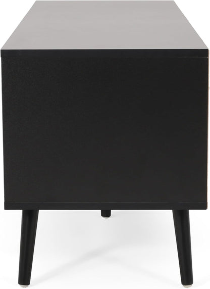 Lena TV Stand with 2 Doors and 2 Shelves, Black, White