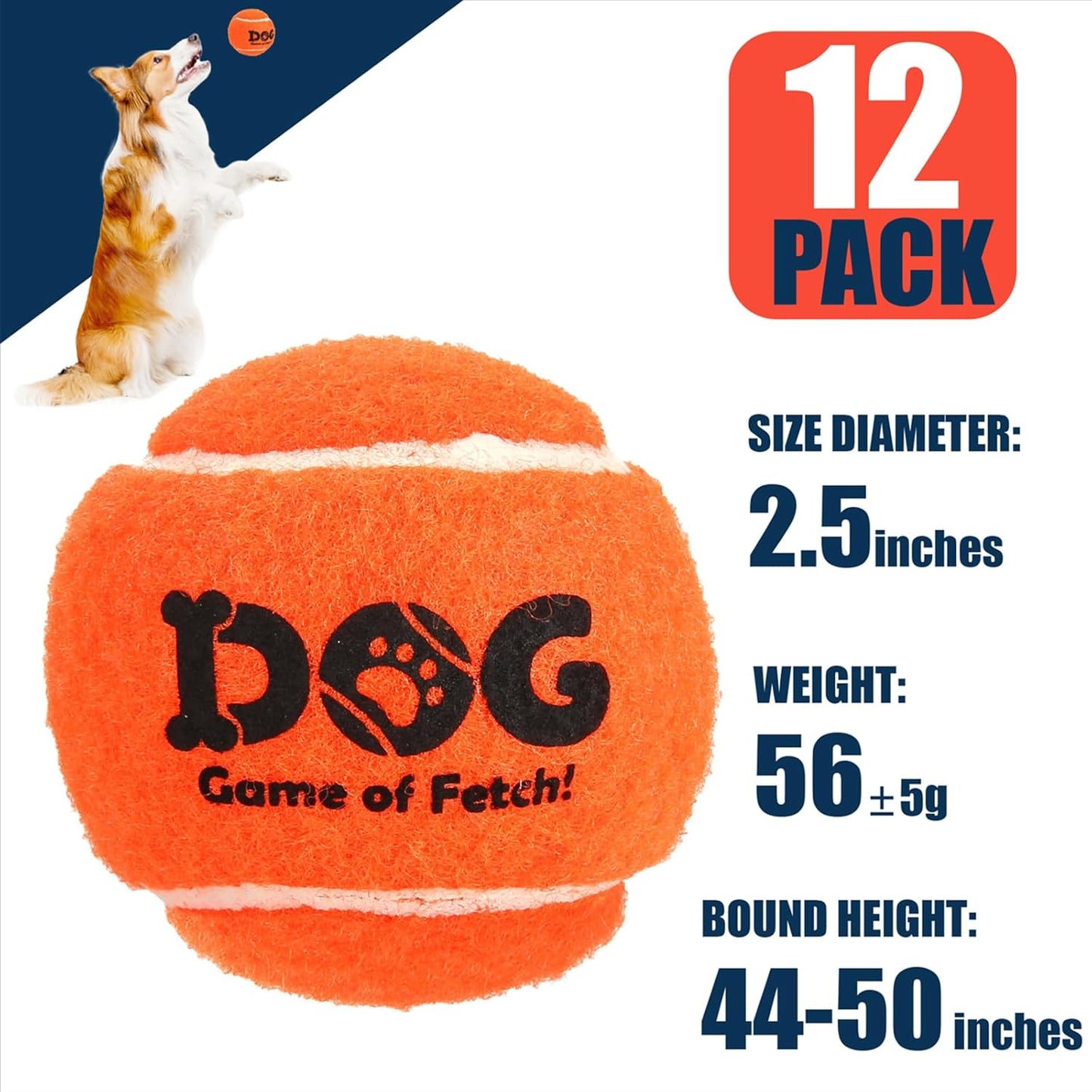 Tennis Balls for Dogs 12 Pack 2.5" Orange Dog Tennis Balls for Puppy Small Medium Dog Toys, Designed for Dogs Floating, Water-Hunting, Fetch, Fun Playing, Daily Exercise, Mid-Air Catching
